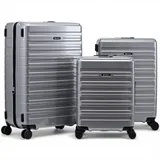 Eminent Voyager Kofferset 3-Teilig, Erweiterbar, Hartschalenkoffer, 4 Rollen, Leicht, TSA Schloss, Handgepäck Mittel Groß, Trolley Reisekoffer Rollkoffer Urlaub Silber
