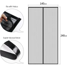 Fliegengitter Tür Magnet 140 x 240 cm Schwarz