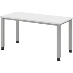 bümö manuell höhenverstellbarer Schreibtisch 140x67 cm in weiß, Metall-Gestell in Silber - PC Tisch höhenverstellbar & klein, Mini-Homeoffice Tisch,