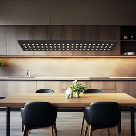 GLOBO Led Hängeleuchte Pendelleuchte Esstischleuchte Wohnzimmerlampe, Metall schwarz Holz, 3 Stufen Dimmer Memoryfunktion, 40w 2000lm 3000k warmweiß, H 120 cm