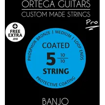 Ortega Guitars Banjo Saiten – Satz für 5-Saitiges Banjo, Medium – Custom Made Strings Pro Series – Extra Saite, Loop Ends – Stahl/Phosphor Bronze (BJP-5)