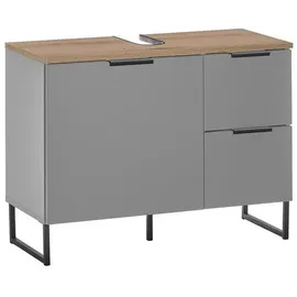 möbelando Waschbeckenunterschrank Denver 2 Schubladen 80 x 60 x 35 cm Grau Matt/Evoke Eiche