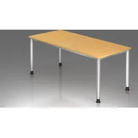 Hammerbacher HS19 höhenverstellbarer Schreibtisch buche rechteckig, 4-Fuß-Gestell silber 180,0