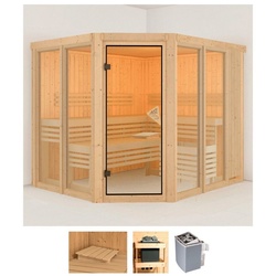 Karibu Sauna Anike 3, BxTxH: 231 x 196 x 198 cm, 68 mm, (Set) 9-kW-Ofen mit integrierter Steuerung beige