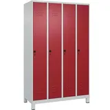 CP-Möbel Spind Classic PLUS, rot, 4 Abteile, mit Füßen & Drehriegelschloss, 120 x 195 cm