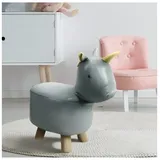 Hti-Living Hocker für Kinder Tiermotiv Einhorn Kunstleder 22 x 47 x 45 cm Grau