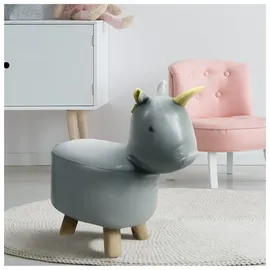 Hti-Living Hocker für Kinder Tiermotiv Einhorn Kunstleder 22 x 47 x 45 cm Grau