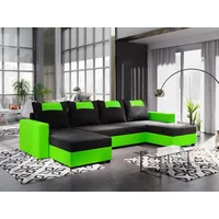 FEDVE Ecksofa Eckcouch mit Schlaffunktion SID mit Bettkasten form U - Schwarz/Grün