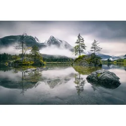 Fototapete PAPERMOON "Photo-Art DIRK WIEMER, REGNERISCHER MORGEN IN HINTERSEE (BAYERN)", bunt, B:4,50m L:2,80m, Vlies, Tapeten
