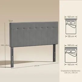 Homcom Kopfteil 3-fach höhenverstellbar Bettkopfteil mit Metallbeinen Samtoptik | Grau