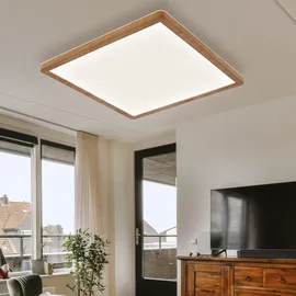 GLOBO Deckenpanel Deckenlampe Deckenleuchte LED Panel Badezimmerlampe Badleuchte, IP44 Backlight Memoryfunktion 3 Stufen, Holzoptik opal, 24W 2300Lm