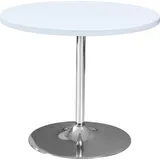 Eleganter Esstisch Daures 41, Weiß Hochglanz / Verchromt, Durchmesser 90 cm, runder Wohnzimmertisch, langlebig, edles Design - Weiß