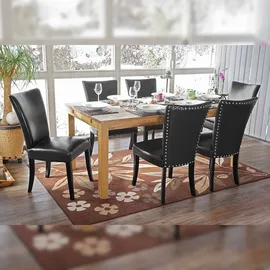 Mendler 6er-Set Esszimmerstuhl Chesterfield, Stuhl Küchenstuhl, Nieten ~ Kunstleder, schwarz, dunkle Beine