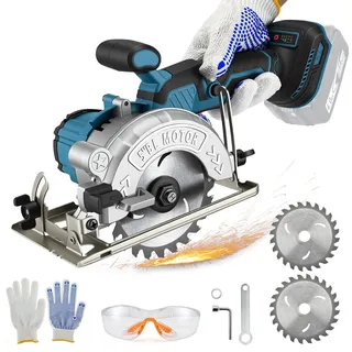 Akku Handkreissäge, 7000RPM Bürstenlose Mini Kreissäge für Makita 18V Batterie mit 2 Sägeblättern (125mm), Handkreissäge Einstellbarer Schnittwinkel für Schneiden von Fliesen und Holz