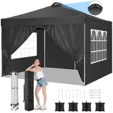 COBIZI Pavillon 3x3, UV-Schutz 50+ Faltpavillon 3x3 Wasserdicht Stabil Winterfest mit 4 Seitenteilen und 4 Sandsäcke,Pop up Pavillion Klappbar 3x3m Pavillon für Camping,Strand,Familientreffen(Schwarz)