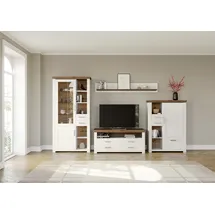 Set One by Musterring Wohnwand "York", weiß (weiß, eiche), B:370cm H:207cm T:51cm, Spanplatte, SET ONE BY MUSTERRING, Kastenmöbel-Sets, Wohnwand, Kombination mit 4 Teilen, in 3 Farbvarianten, Gesamtbreite 370 cm