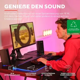 Trust Gaming GXT 612 Cetic Bluetooth Lautsprecher 2.0, PC Lautsprecher mit RGB LED Beleuchtung, 18W (10W RMS), 76% Recyclingkunststoff, USB-Betrieb...