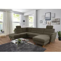 Wohnlandschaft HOME AFFAIRE "Palmera U-Form, B: 308 cm", grün (oliv), B:308cm H:89cm T:212cm, 100% Polyester;Struktur (100% Polyester);Luxus-Microfaser in Lederoptik (100% Polyester), Sofas, Wohnlandschaft, optional Bettfunktion & Bettkasten, Federkern, Topseller