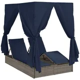 vidaXL Gartenliege Doppelliege Set aus 2 Grau und Marineblau Rattan Groß, 2 St.