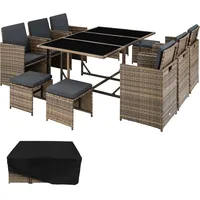 Tectake tectake® Rattan Sitzgruppe Malaga 6+4+1 mit Schutzhülle