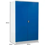 PROREGAL Stahlschrank BEE mit 5 lackierten Fachböden | HxBxT 195x120x60cm | Grau-Blau | Werkstattschrank Werkzeugschrank Aktenschrank Universalschrank
