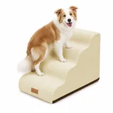 VOUNOT® Hundetreppe 4 Stufen für kleine Hunde & Katzen, Haustiertreppe aus hochdichtem Schwamm, rutschfest, Hunderampe für Sofa und Bett, mit abnehmbarem waschbarem Bezug, Tragegriff, Beige