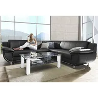 Ecksofa TRENDMANUFAKTUR "Rondo wahlweise mit Schlaffunktion, bequeme Armlehnen", schwarz, B:267cm H:85cm T:247cm, Microfaser PRIMABELLE (100% Polyester);Kunstleder SOFTLUX;Struktur (54% Polyacryl, 46% Polyester);NaturLEDER (echtes Rindsleder) in Sitz und Rücken, Korpus Kunstleder SOFTLUX, Sofas, Ecksofa, L-Form, wahlw.mit Federkern, Füße chromfarben, Unser Dauertiefpreis