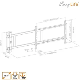 Easy Life EasyLife - TV Wandhalterung elektrisch schwenkbar, 32 bis 75 Zoll, VESA bis 600x400 (schwarz)