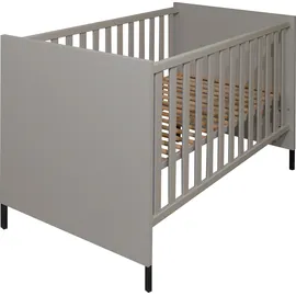 Mäusbacher Babybett MÄUSBACHER, grau (kreidegrau), B:76cm H:93cm T:144cm, Holzwerkstoff, Babybetten, Babybett, Metallfüße, Metallgriffe