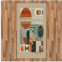 Teppich Flachgewebe Deko-Teppiche für das Wohn-,Schlaf-, und Essenszimmer, Abakuhaus, rechteckig, Monstera Abstrakte Kunst Mond Mid Century braun|grün 80 cm x 150 cm