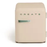 CREATE / RETRO FRIDGE 50 SAGE/Kühlschrank in Sand, Griff Salbeigrün / 85W, Minibar, eine Regalfläche, Retro-Design, 50cm, zwei Ablagen, 48L Fassungsvermögen, energiesparend, 50x44x49,8cm