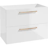 Bad Unterschrank Mit 2 Schubladen, 80 Cm Breit, In Weiß Hochglanz Mit Metallgriff In Kupfer Messina-107, B/h/t: Ca. 80/60/45 Cm