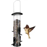 Relaxdays Vogelfutterspender zum Aufhängen, Futtersäule Vögel, 4 Entnahmestellen, Futterspender Wildvögel, schwarz