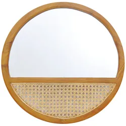 Wandspiegel SIT, beige (natur), B:60cm H:60cm T:3cm Ø:60cm, Massivholz, Geflecht Rattan, Spiegel, Rattangeflecht im unteren Drittel des Spiegels