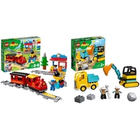LEGO 10874 DUPLO Dampfeisenbahn, mit Licht & Geräuschen und Push-&-Go-Motor & 10931 DUPLO Bagger und Laster Spielzeug mit Baufahrzeug für Kleinkinder ab 2 Jahren zur Förderung der Feinmotorik