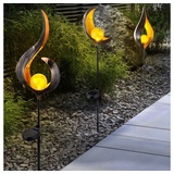 ETC Shop 3er Set Design LED Solar Leuchten Außen Beleuchtung Dekoration Steck Lampen Flamme Design