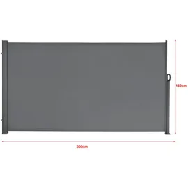 pro.tec Seitenmarkise 300 x 160 cm Grau Stahl