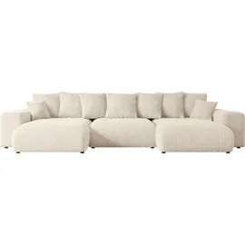 altdecor Ecksofa mit Schlaffunktion und Bettkasten Corner Sofa Eckcouch Couch U-Form universal, links/rechts angeordnet Schlafcouch Ausziehbar Wohn... - Creme