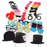 Foto Requisiten,44er Pack Fotorequisiten Fotoaccessoires mit Schnurrbart Photo Booth Props Fotografie Zubehör Foto Props Dekorationen für Hochzeit Geburtstag Zirkus Requisiten Party