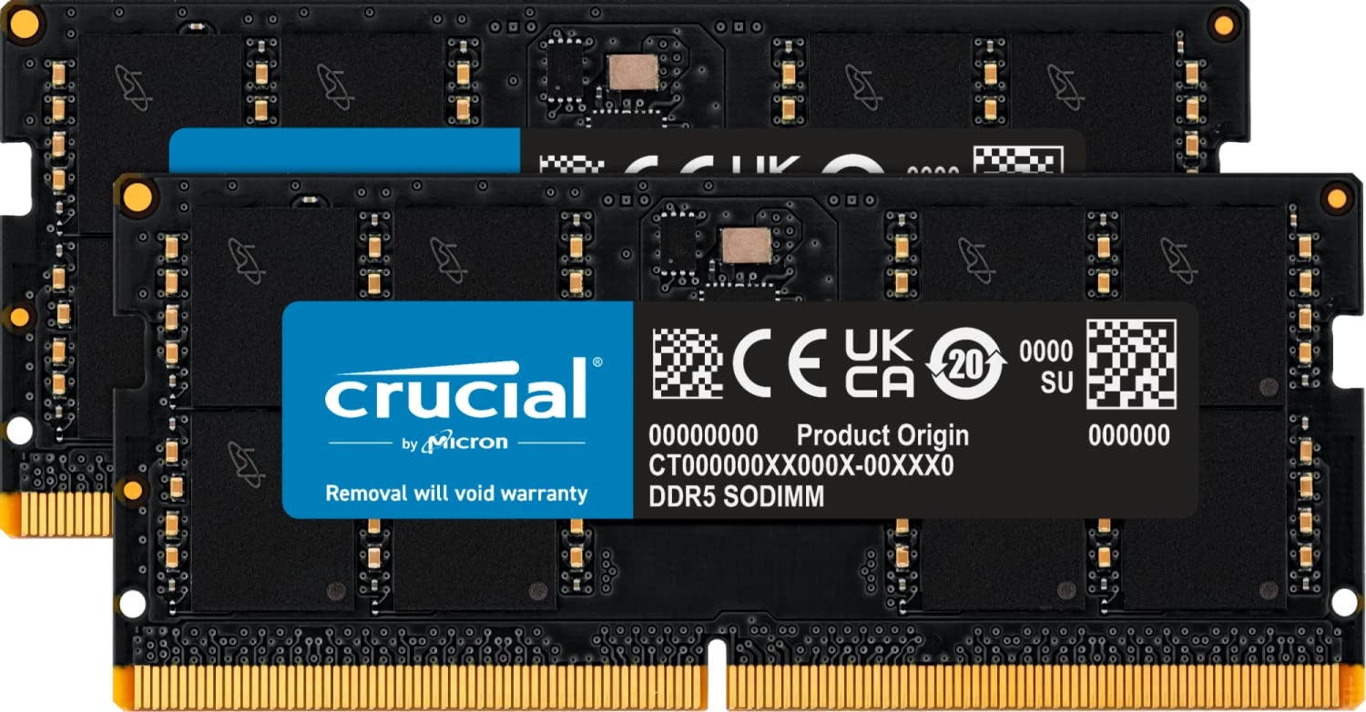 Crucial 16GB (2x8GB) Crucial DDR5-5600 CL 46 SO-DIMM RAM Notebook Speicher Kit (2 x 8GB, 5600 MHz, DDR5-RAM, SO-DIMM), RAM, Schwarz