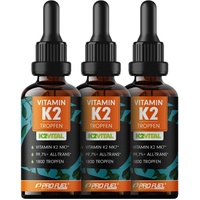 Vitamin K2 Tropfen hochdosiert 5400x (3x50ml) - 200 μg Vitamin K2 MK7, K2VITAL® Premium Vitamin K2 hochdosiert von Kappa mit 99,7+% all-trans-Gehalt - laborgeprüft, 100% vegan