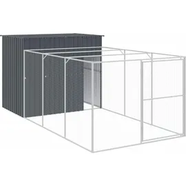 vidaXL Hundehütte mit Auslauf Anthrazit 214x457x181cm Verzinkter Stahl
