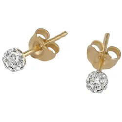 Paar Ohrstecker FIRETTI "Schmuck Geschenk Gold 375 Ohrschmuck rund", gold (gelbgoldfarben, weiß), Ohrringe, Damen, Gelbgold 375, mit Kristallstein