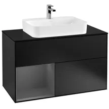 Villeroy & Boch Finion Waschtischunterschrank G362GKPD 100cm, Abdeckplatte black matt, Emotion, Regal links Anthracite matt, Black matt lacquer