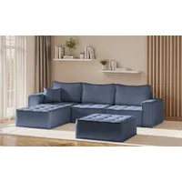 Fun Möbel Ecksofa Modulsofa 4-teilig SANDE Stoff Raven Blau Ottomane Links - Blau