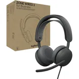 Logitech Zone Wired 2 for Business Grafit, Kabelgebundenes USB-Headset mit adaptiver Hybrid-ANC, Mikrofon mit Geräuschunterdrückung, Microsoft Teams zertifiziert