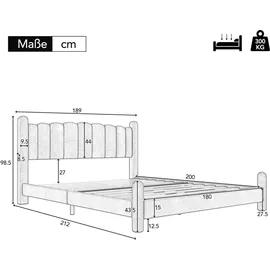 Okwish Polsterbett mit Matratze 180x200,Jugendbett mit Lattenrost und Kopfteil,Doppelbett mit Zylindrische Stützbeine,Beige - Beige