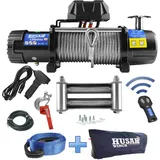 Husar Winch Elektrische Seilwinde 13500 lbs | 6124 kg 12V mit Stahlseil 22 m x 9,5 mm, Funkfernbedienung, 3-stufiges Planetengetriebe, ideal für Geländefahrzeuge, 4x4 Fahrzeuge, OFF-ROAD