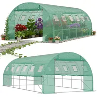 QEENTOE 3x6m Foliengewächshaus Gartengewächshäuser aus verzinktem Stahl PE Gewächshaus mit Aufrollbare Fenster Tomatenhaus Winterfest Folientunnel Pflanzenzelt Folien Treibhaus inkl. Erdanker