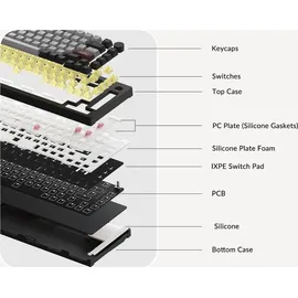 Akko 5075B Plus Dracula Castle RGB Gaming Tastatur ANSI 75% Layout 2.4G/Bluetooth/Type-C Linearer Schalter - Grau